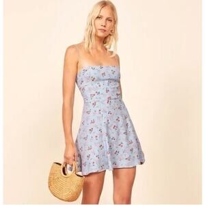 Reformation 6 blue floral Sarah spaghetti strap mini dress